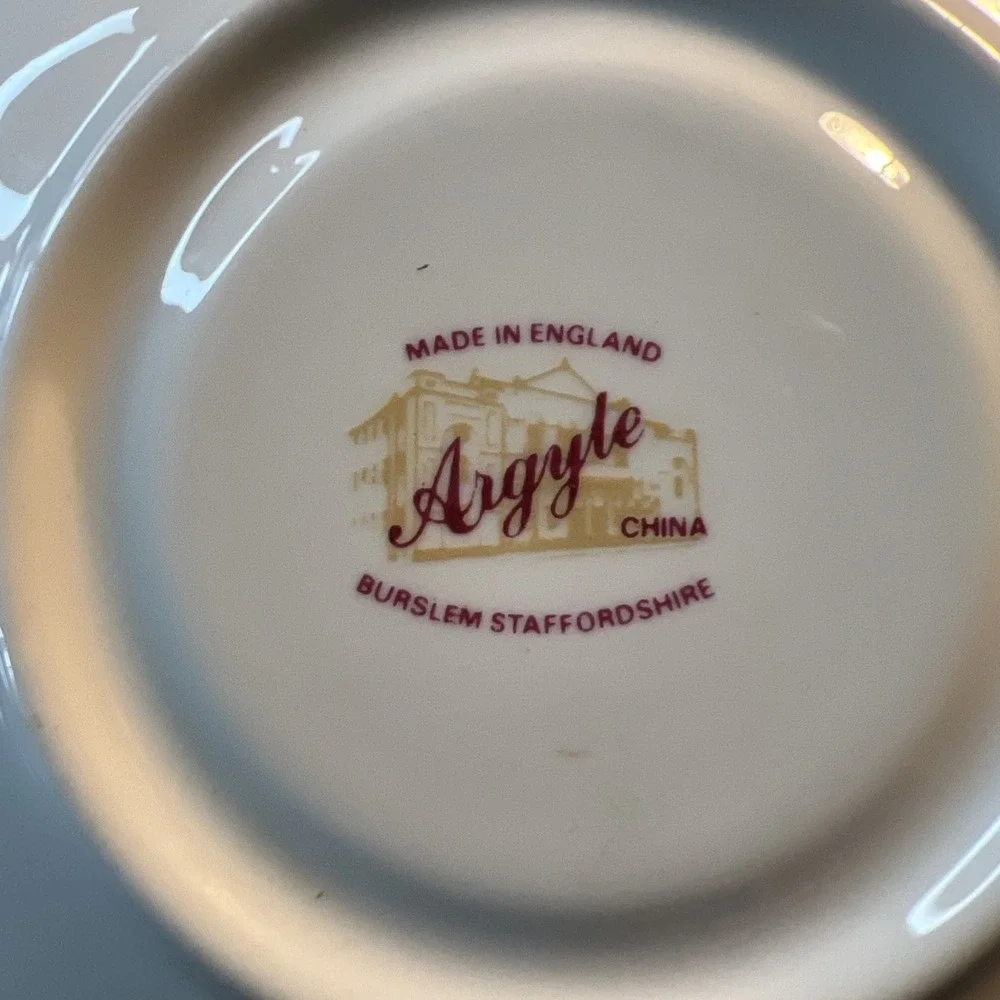 Argyle Burslem Staffordshire Fruits GOLD RIMMED Cup‎ & Saucer China TEA SET